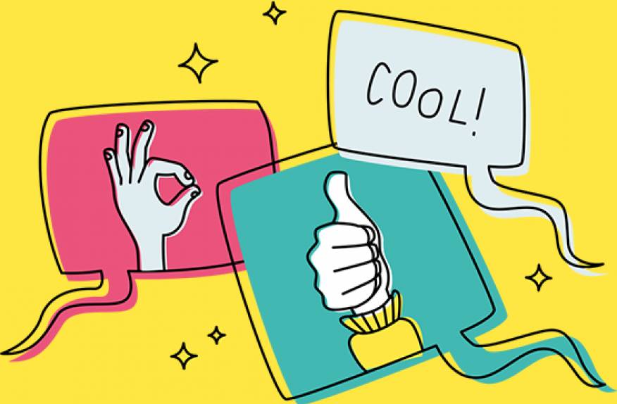 Illustration mit positiven Reaktionen und Sprechblasen